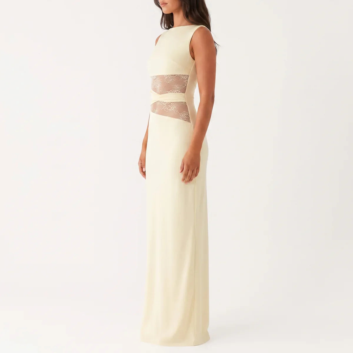 Robe longue femme en dentelle florale avec découpes