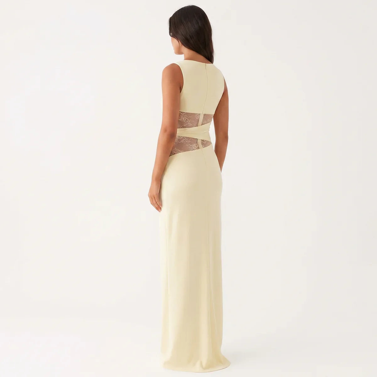 Robe longue femme en dentelle florale avec découpes