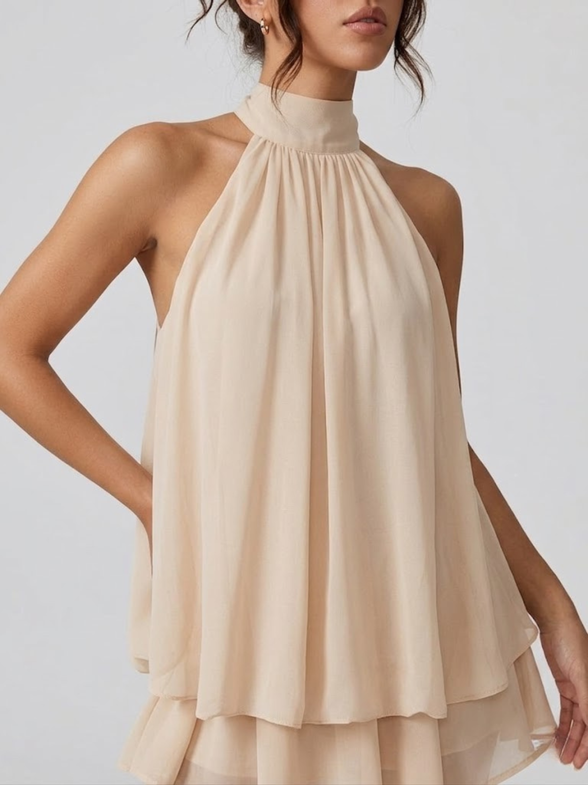 Robe courte femme col montant encolure licou