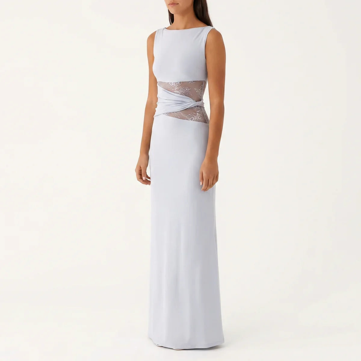 Robe longue femme en dentelle florale avec découpes