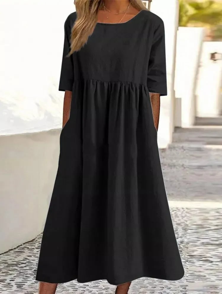 Robe midi femme en lin coupe décontractée