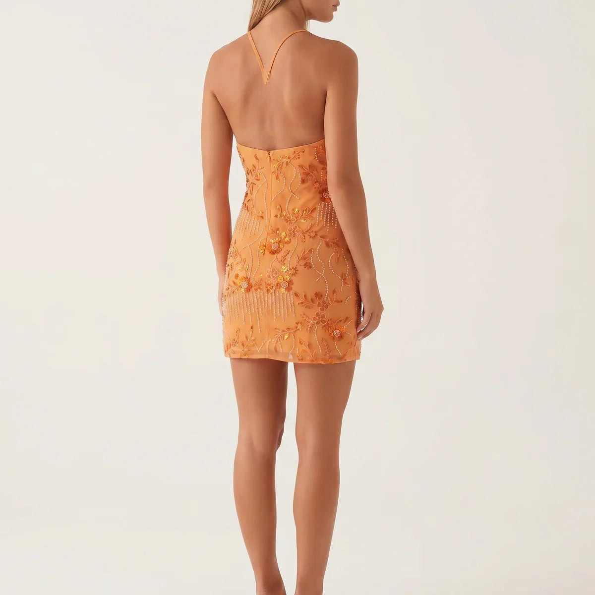 Robe mini femme brodée à fleurs, bretelles fines