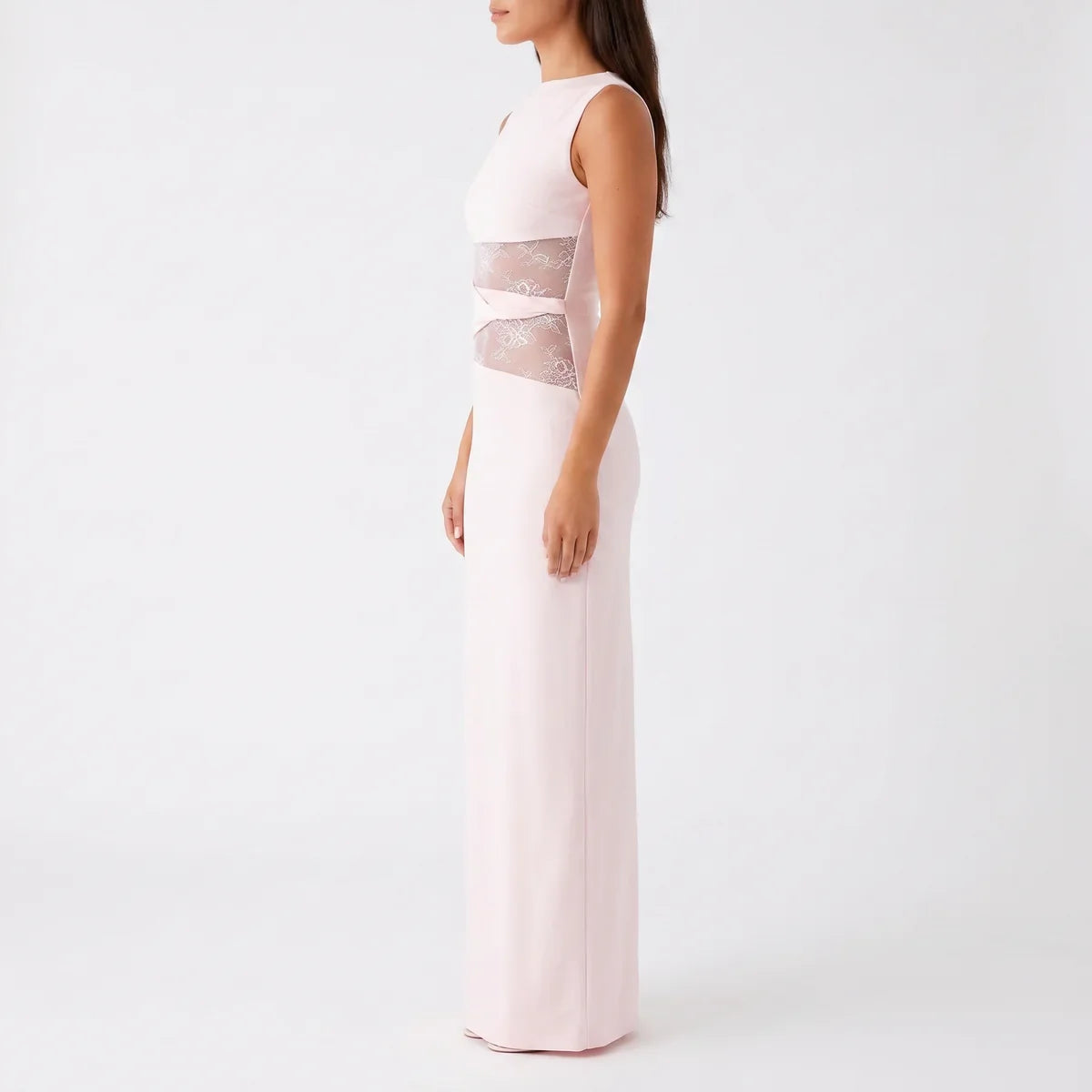 Robe longue femme en dentelle florale avec découpes