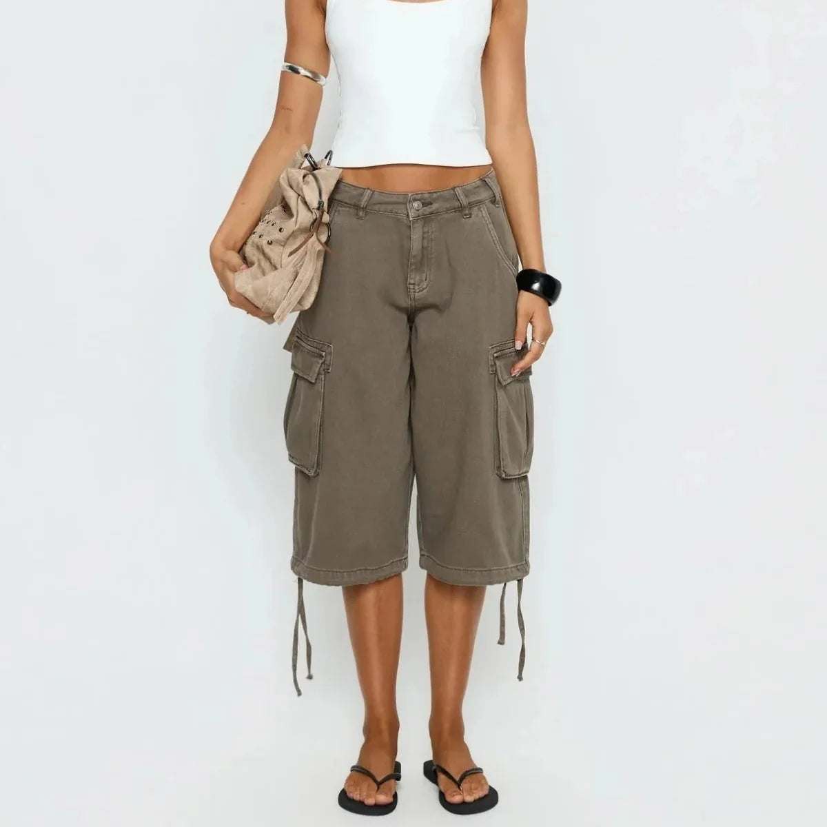 Short cargo long femme à motif camouflage