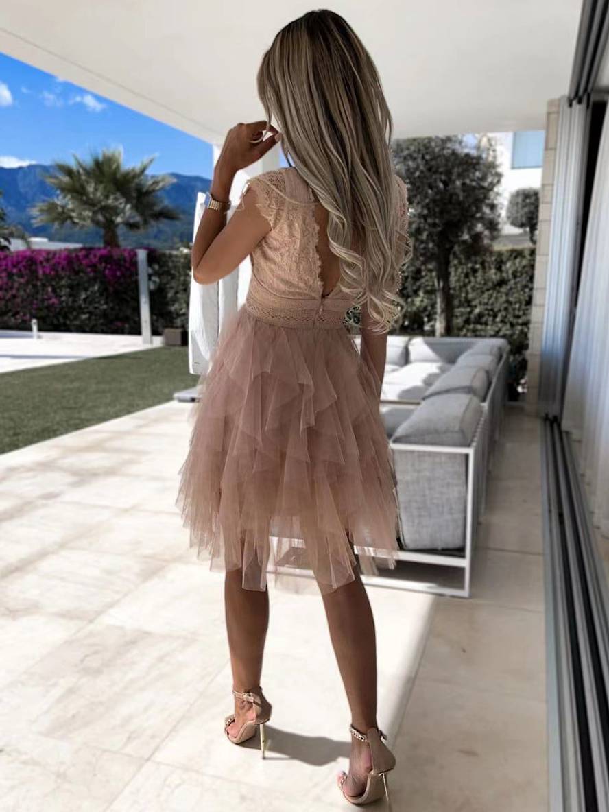 Robe Courte Tulle Volants Dentelle Élégance Soirée moderne