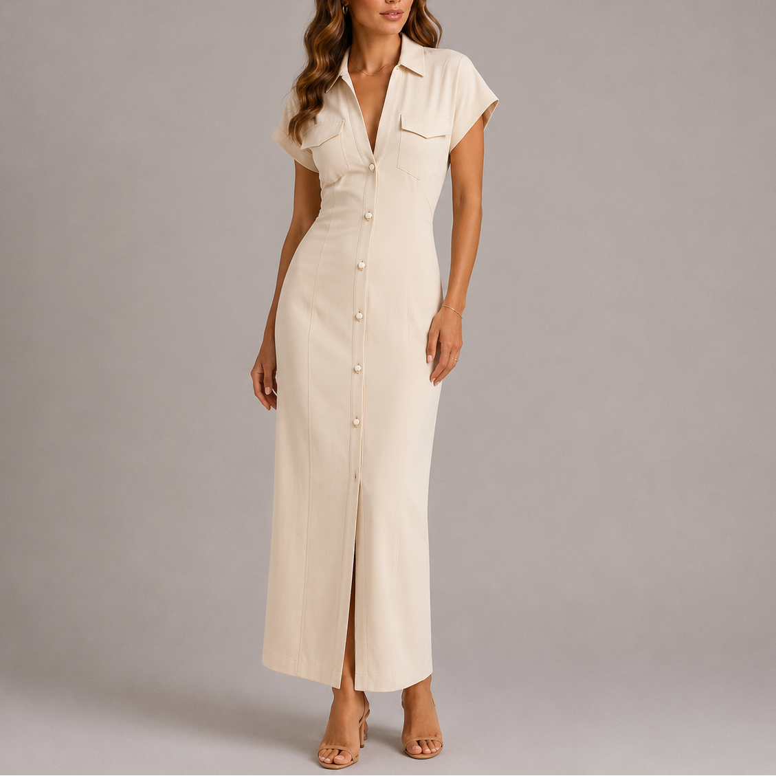 Robe midi structurée femme en jean avec zip latéral