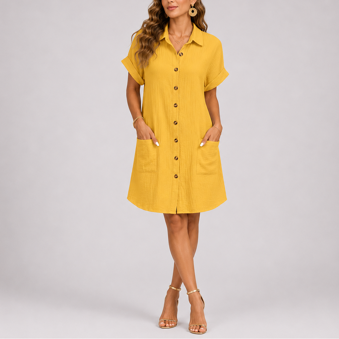 Robe chemise femme coupe ample avec poches