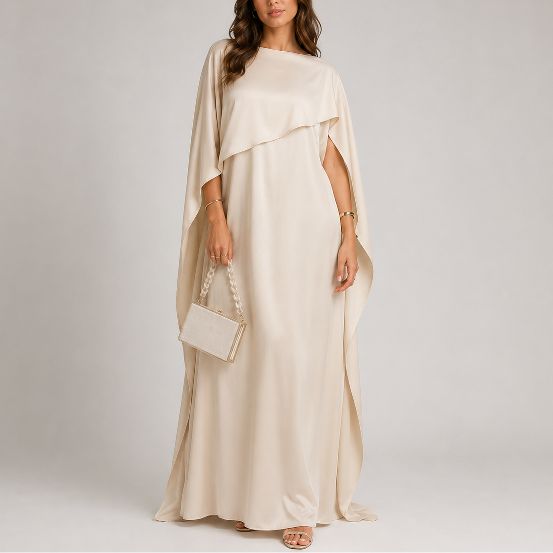 Robe longue de soirée femme avec cape drapée