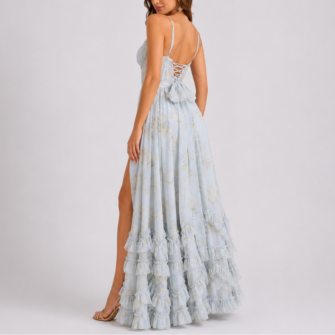 Robe longue femme fleurie coupe corsetée