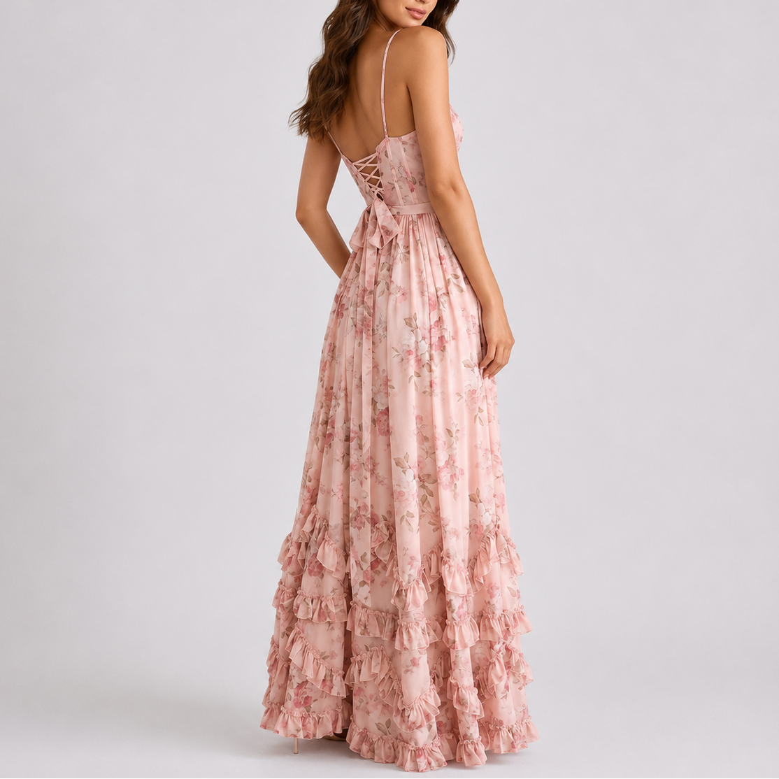 Robe longue femme fleurie coupe corsetée