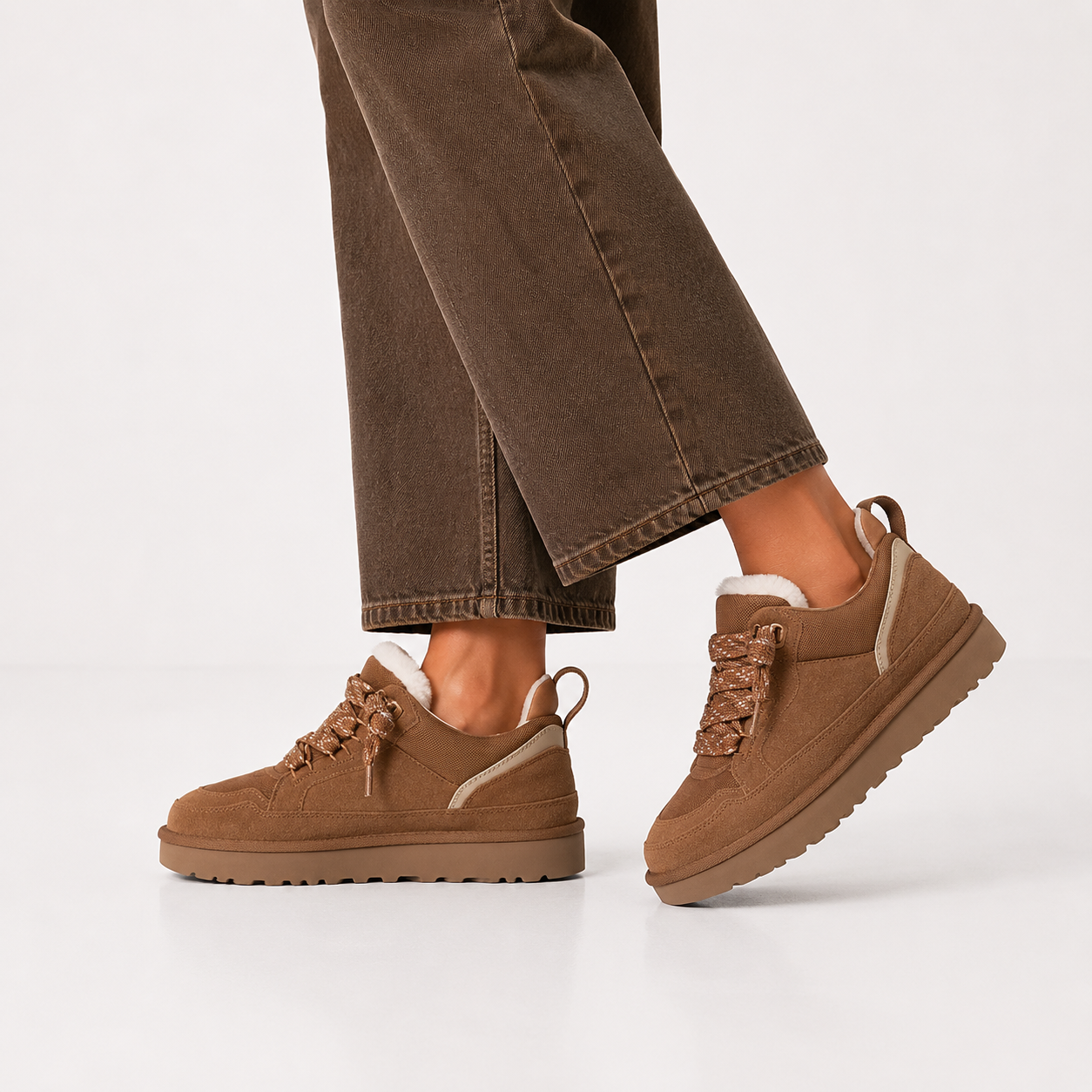 Baskets d’hiver femme en daim, semelle plateforme