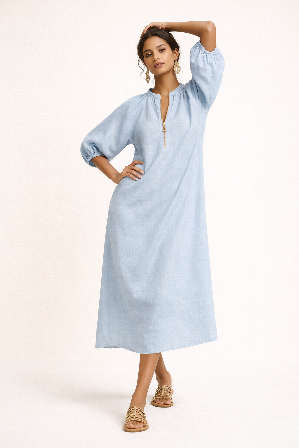 Robe longue femme coupe décontractée manches courtes