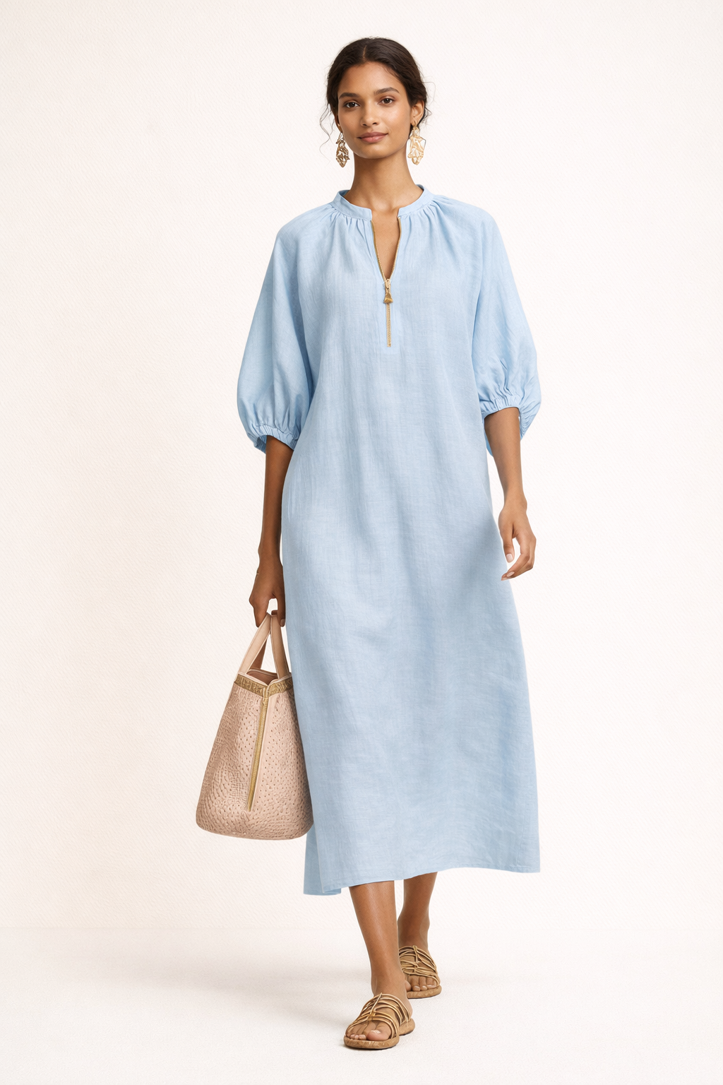 Robe longue femme coupe décontractée manches courtes
