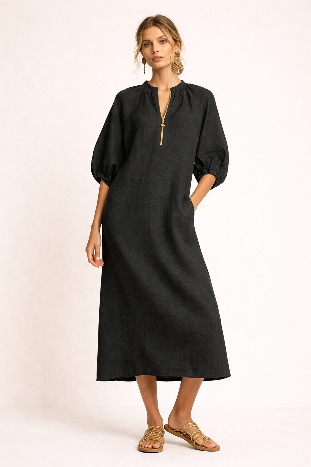 Robe longue femme coupe décontractée manches courtes