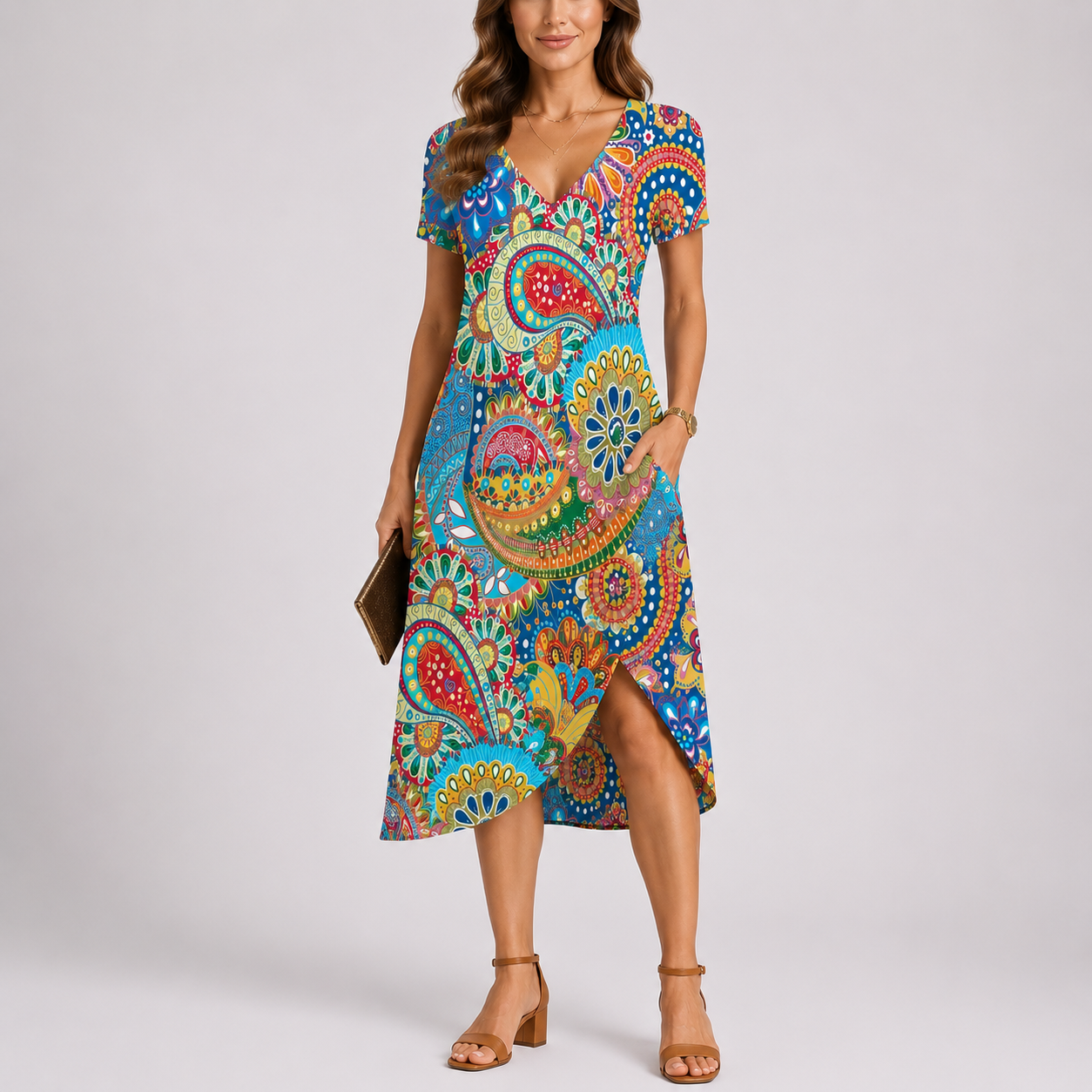 Robe longue d’été femme, col V