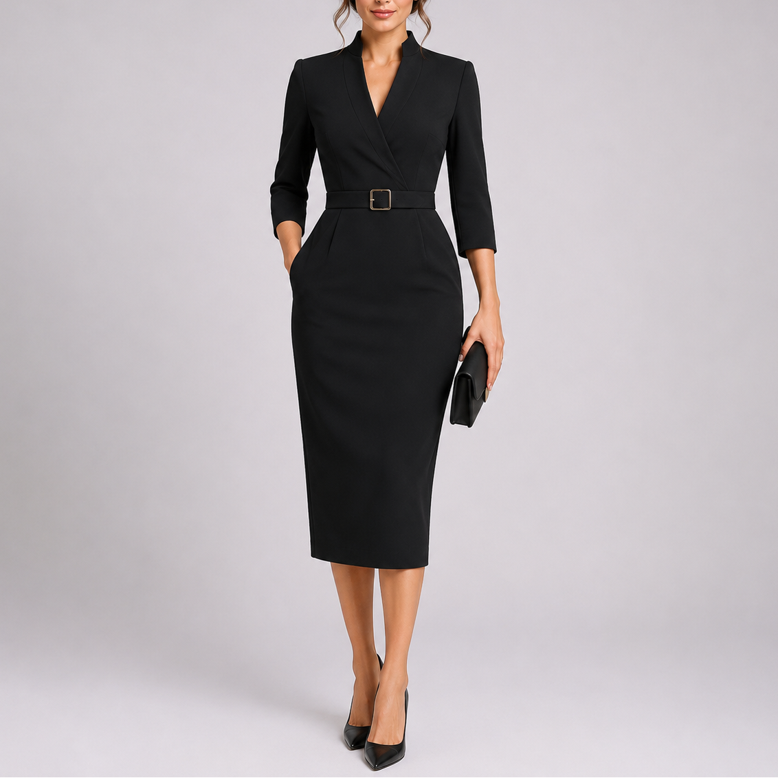 Robe midi femme coupe ajustée élégant