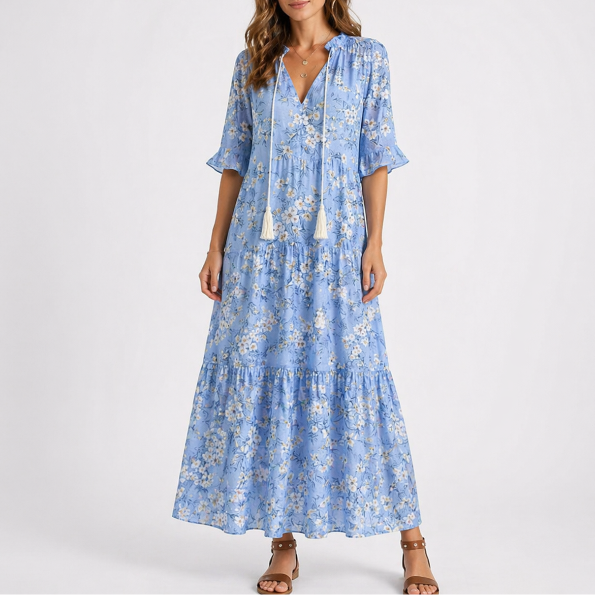 Robe midi d’été femme à fleurs