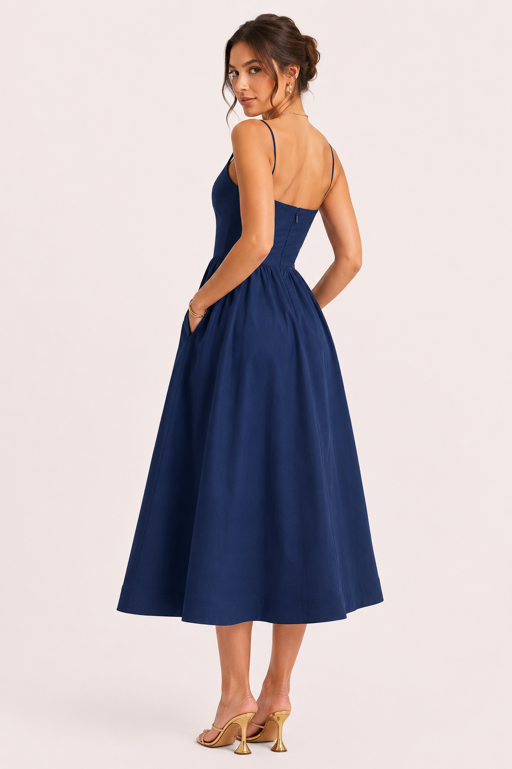 Robe midi femme coupe décontractée bretelles fines été