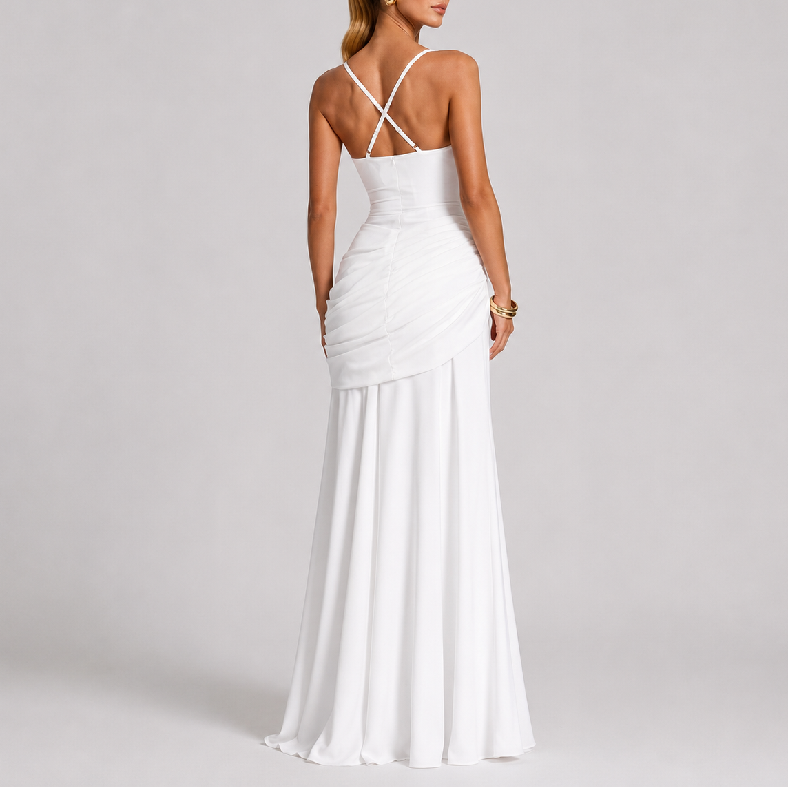 Robe longue de soirée femme froncée