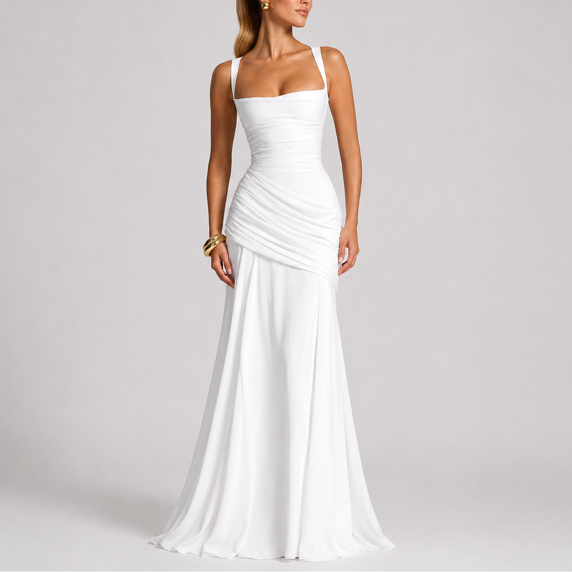 Robe longue de soirée femme froncée