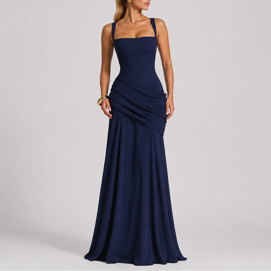 Robe longue de soirée femme froncée