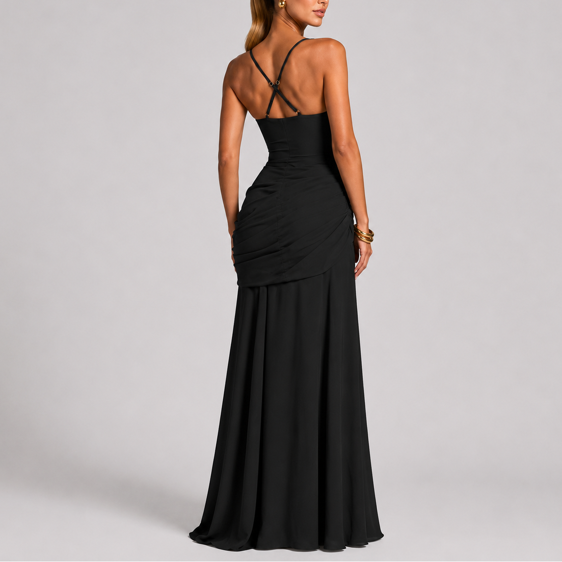 Robe longue de soirée femme froncée