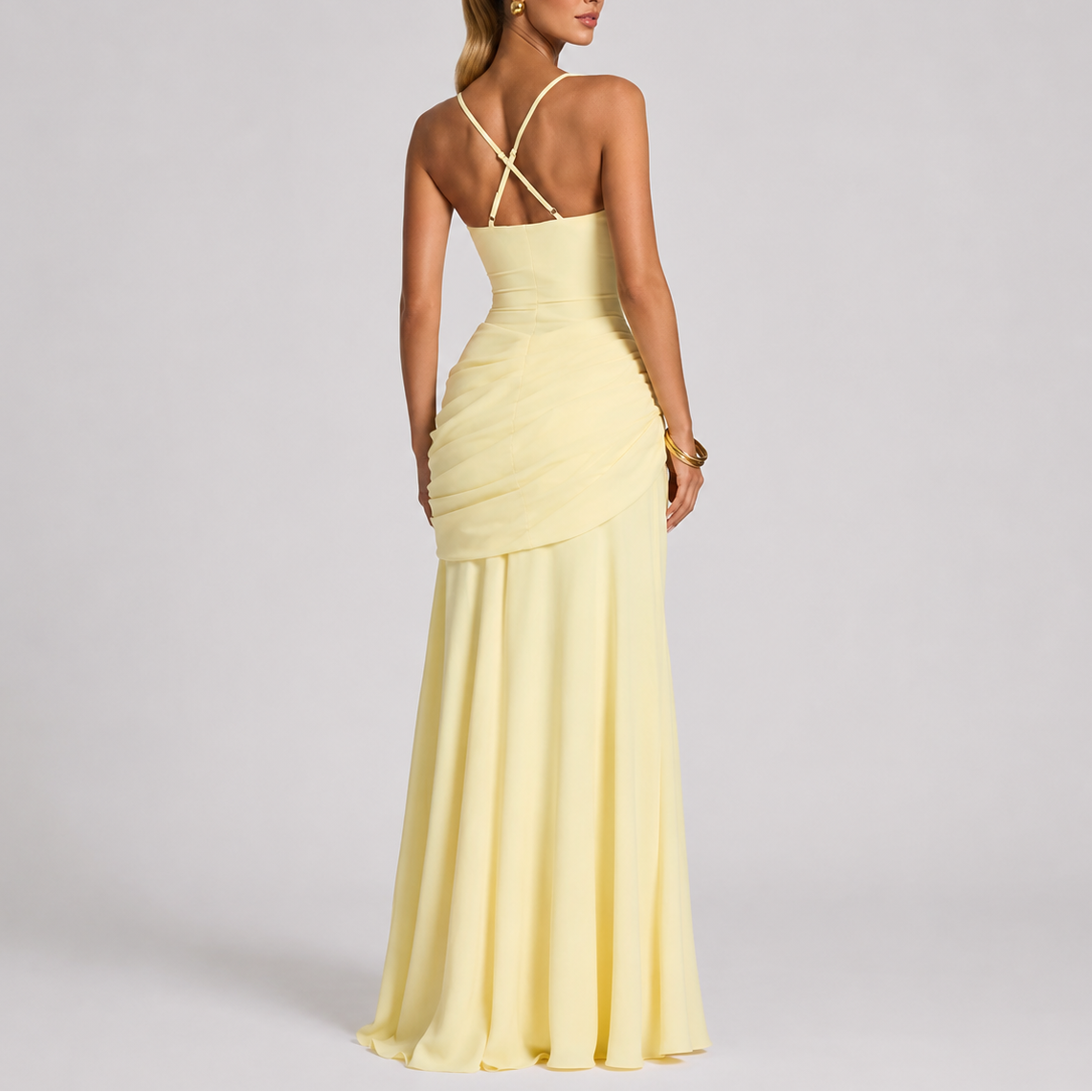 Robe longue de soirée femme froncée