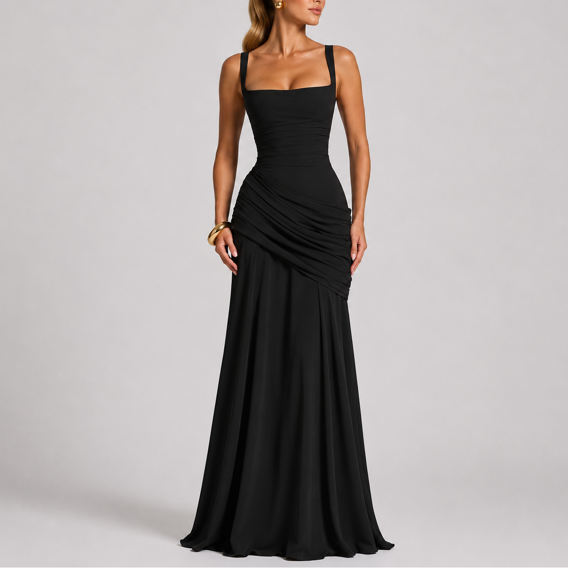 Robe longue de soirée femme froncée