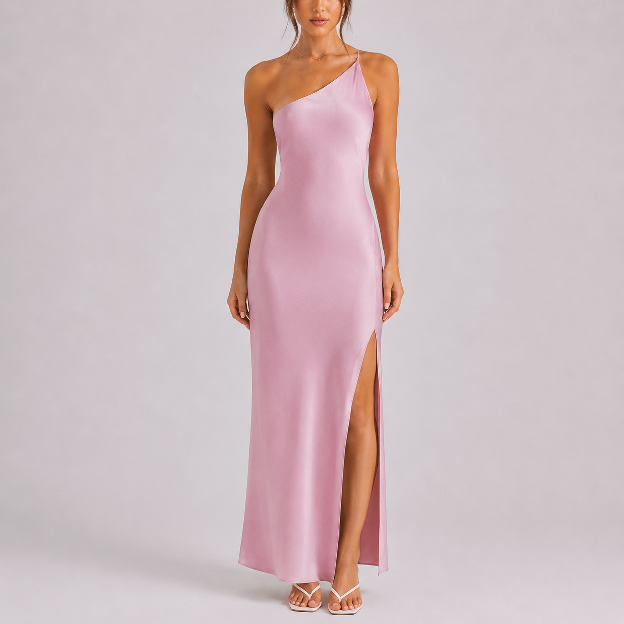 Robe longue femme en satin, une épaule