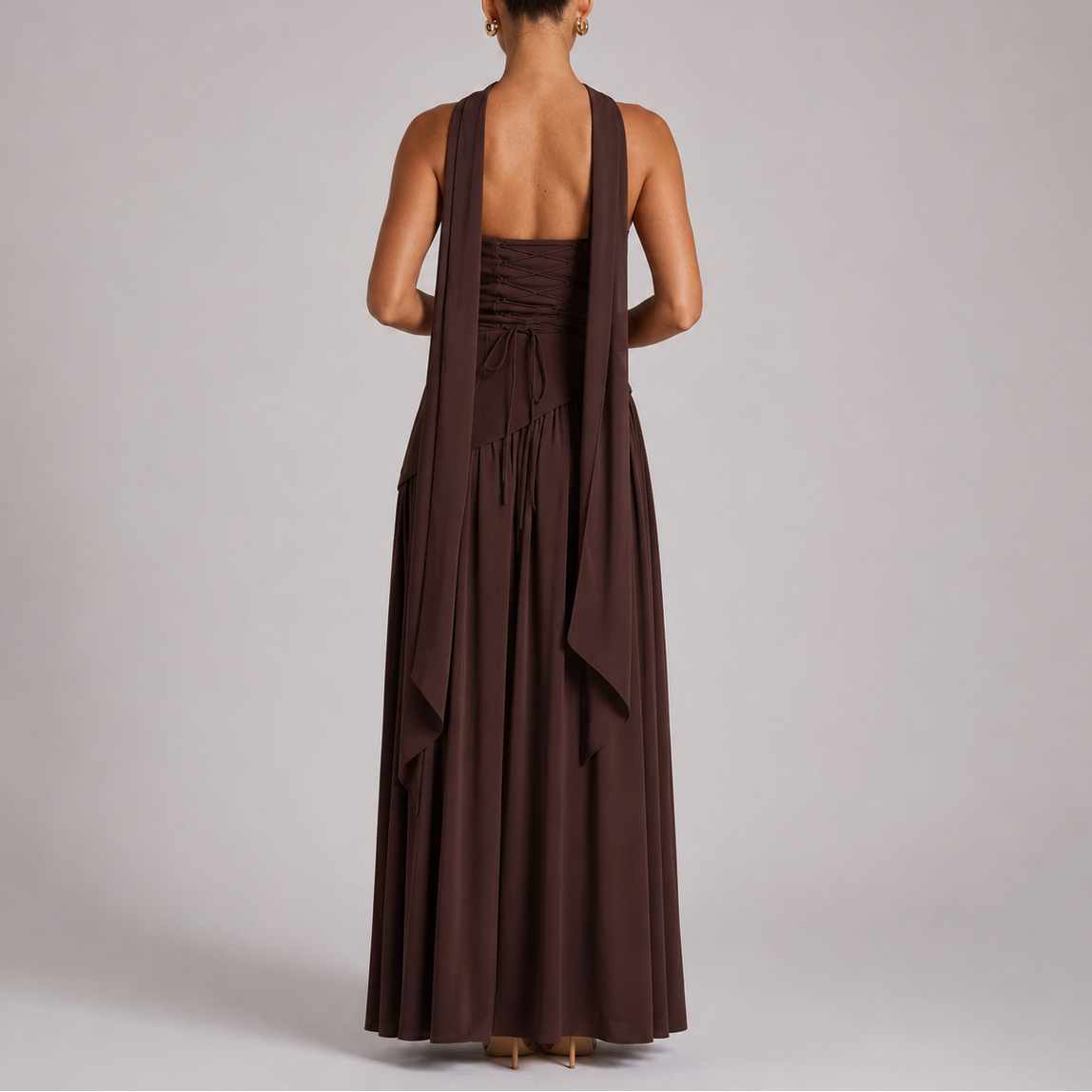 Robe longue femme dos ouvert avec détail foulard