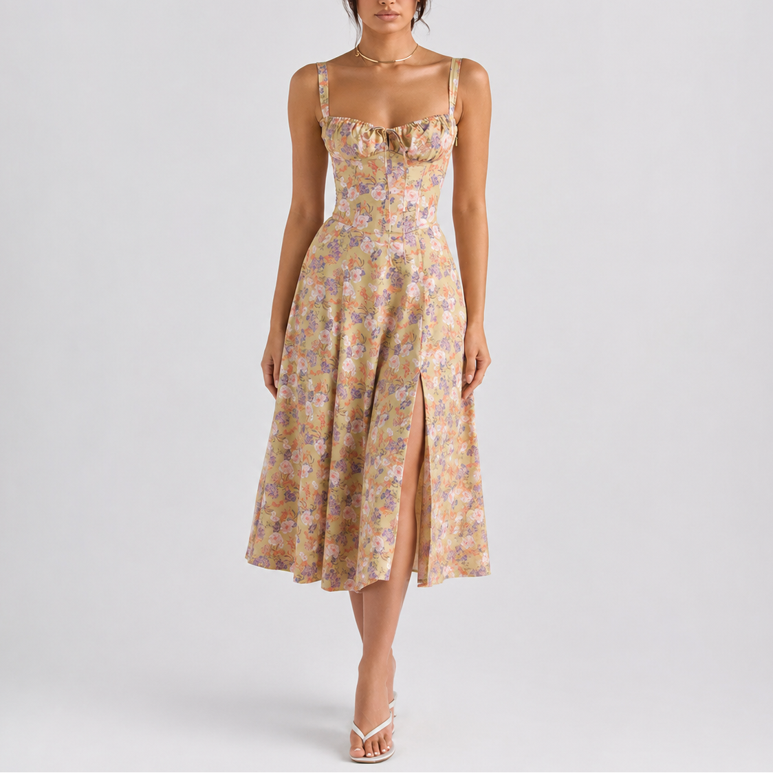 Robe midi femme coupe corsetée élégant