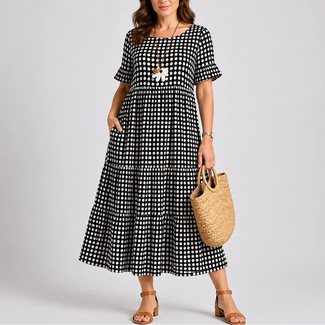 Robe midi d’été femme à pois
