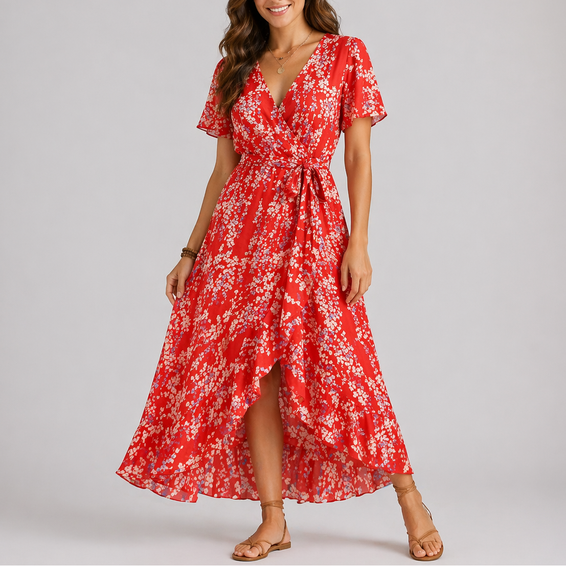 Robe midi d’été femme à fleurs