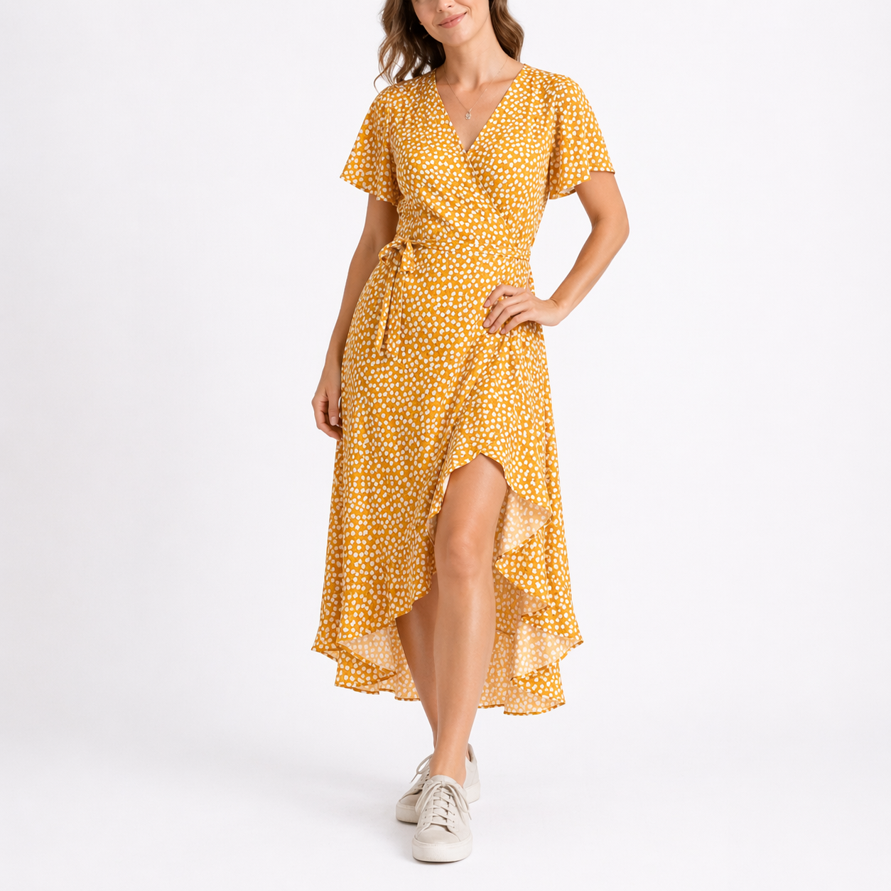 Robe midi d’été femme, col V