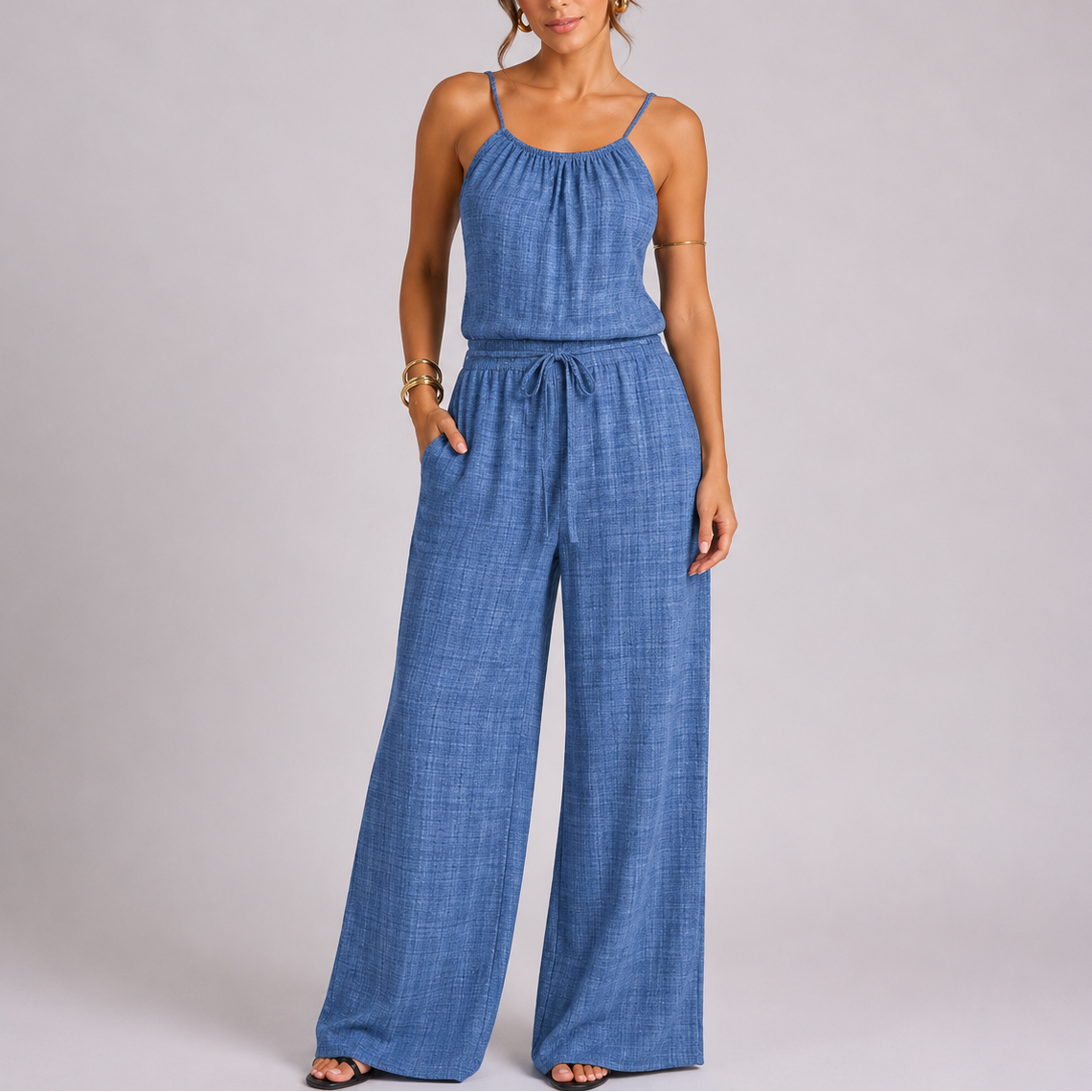 Combinaison femme coupe large bretelles fines décontracté