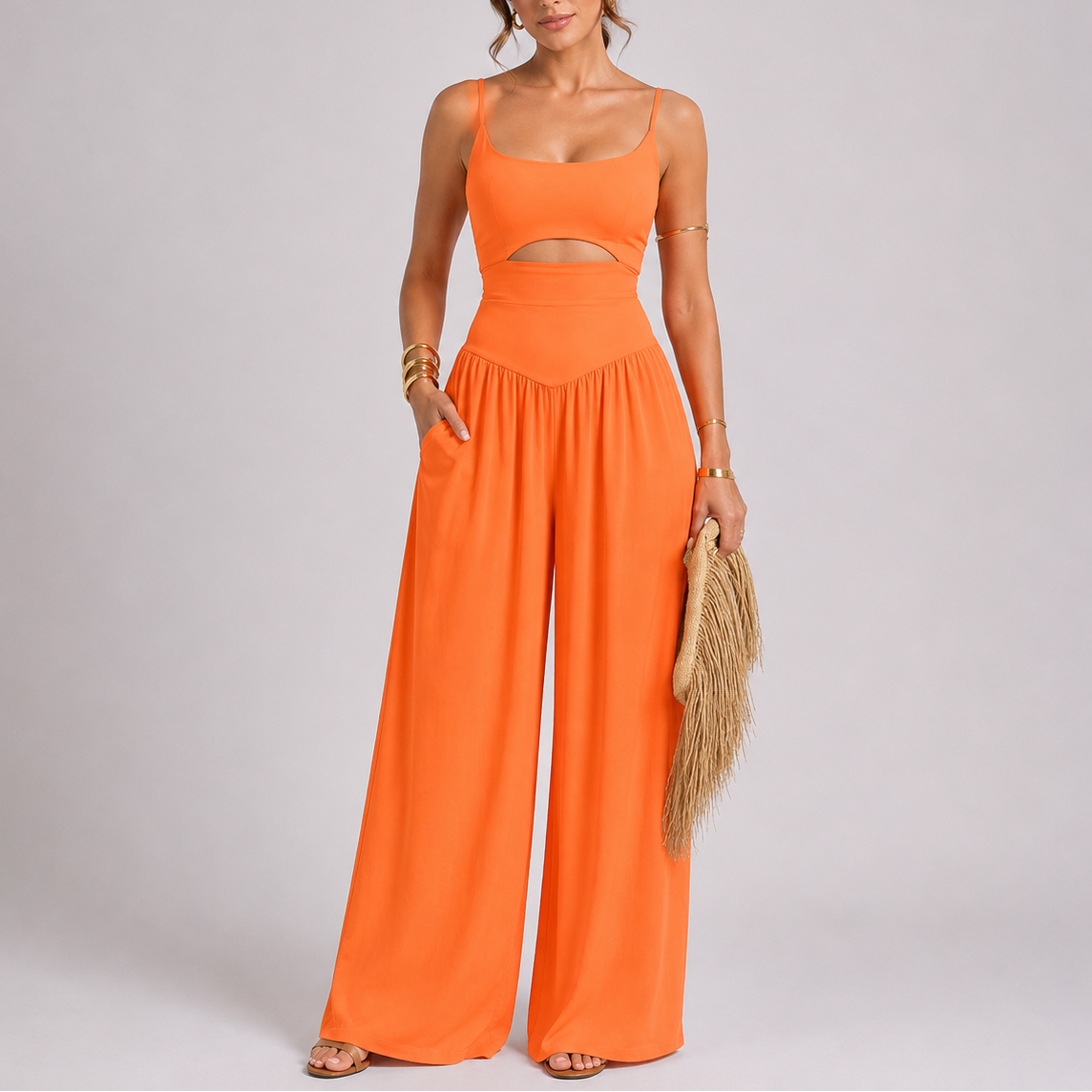 Combinaison pantalon femme à découpes, jambes larges