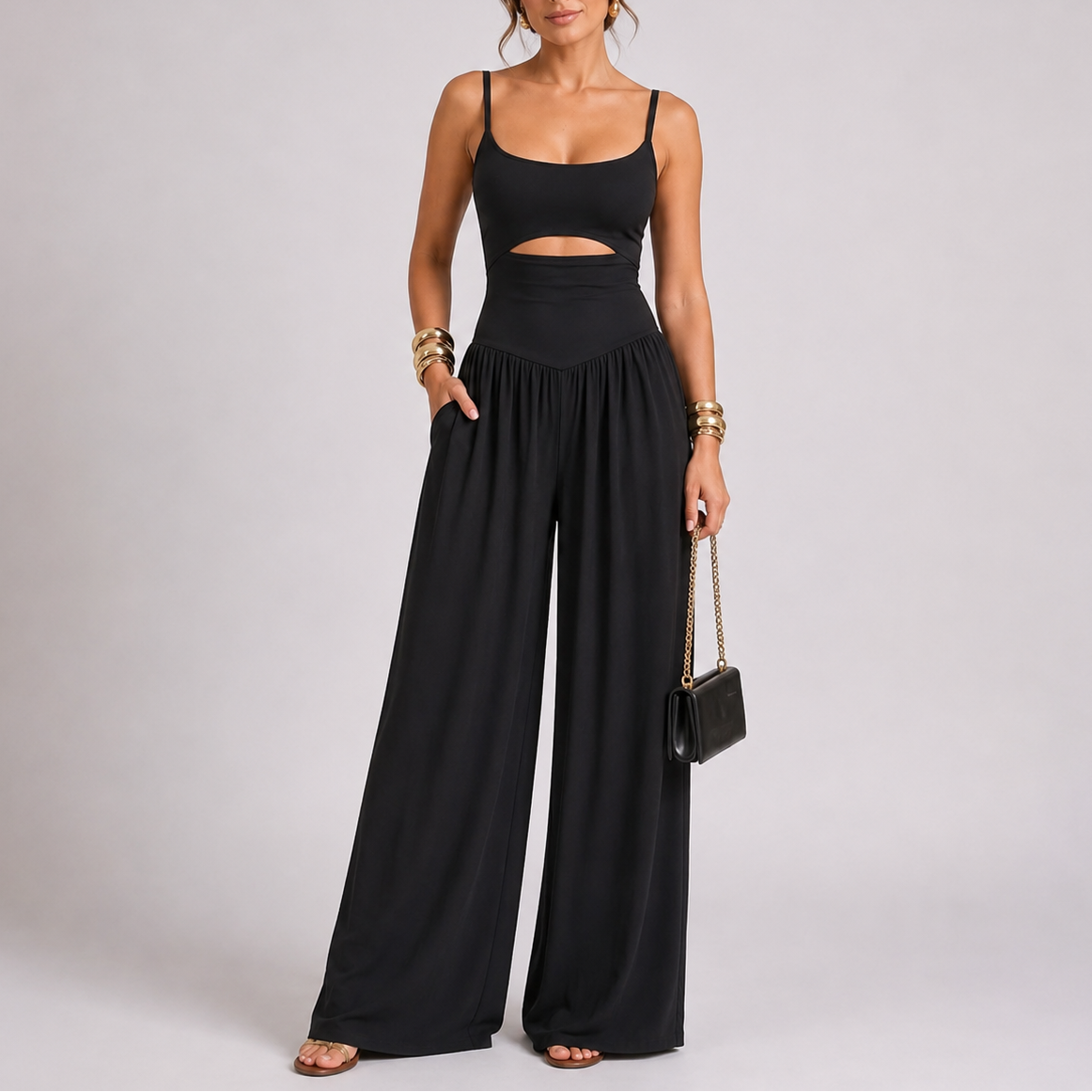 Combinaison pantalon femme à découpes, jambes larges