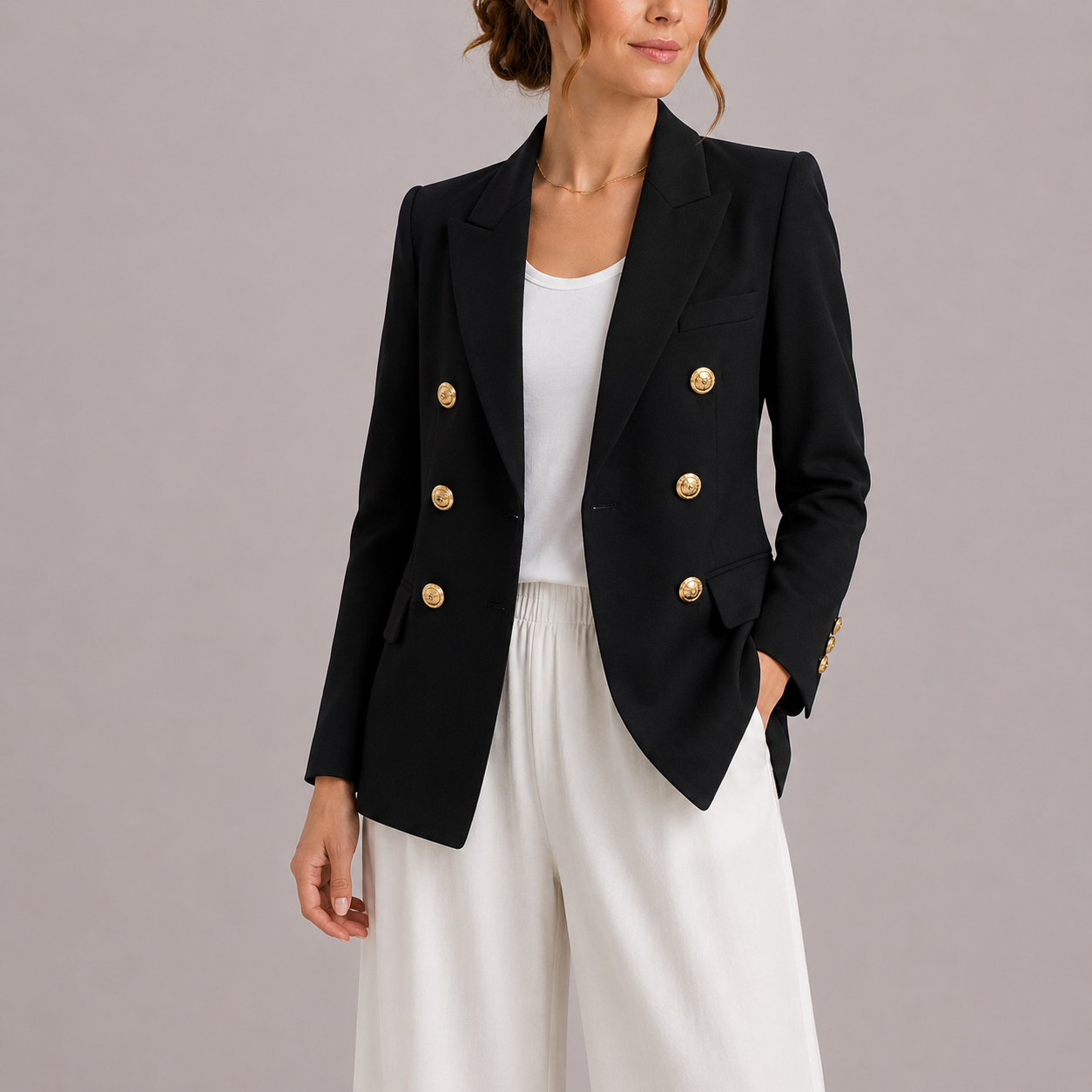 Blazer croisé femme avec boutons dorés