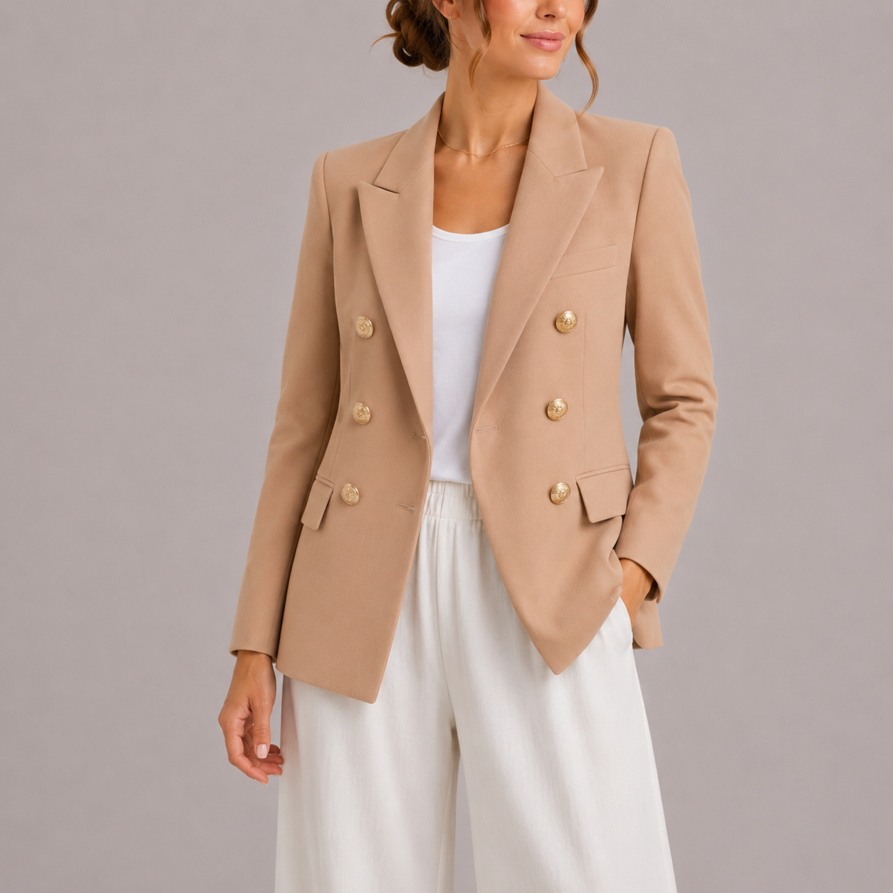 Blazer croisé femme avec boutons dorés