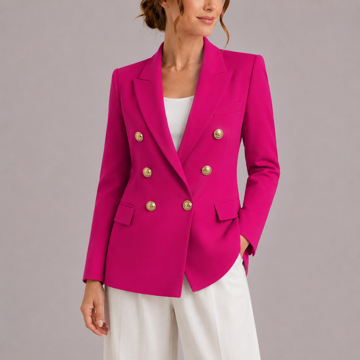 Blazer croisé femme avec boutons dorés