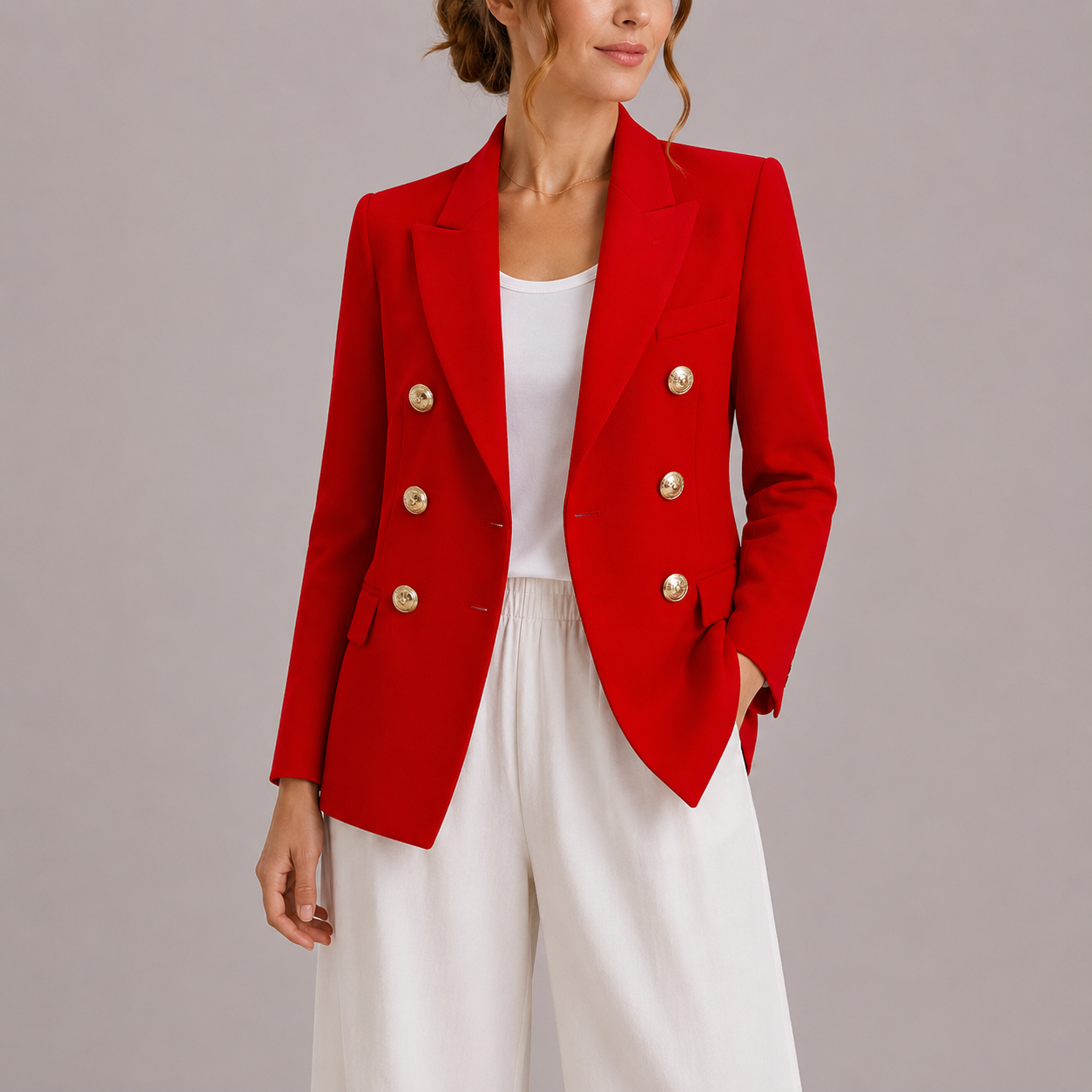 Blazer croisé femme avec boutons dorés