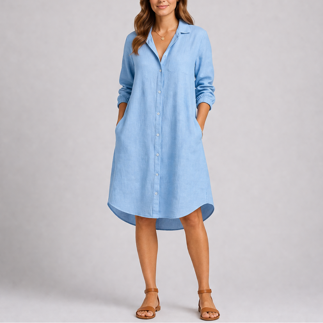 Robe chemise d’été femme boutonnée, coupe ample