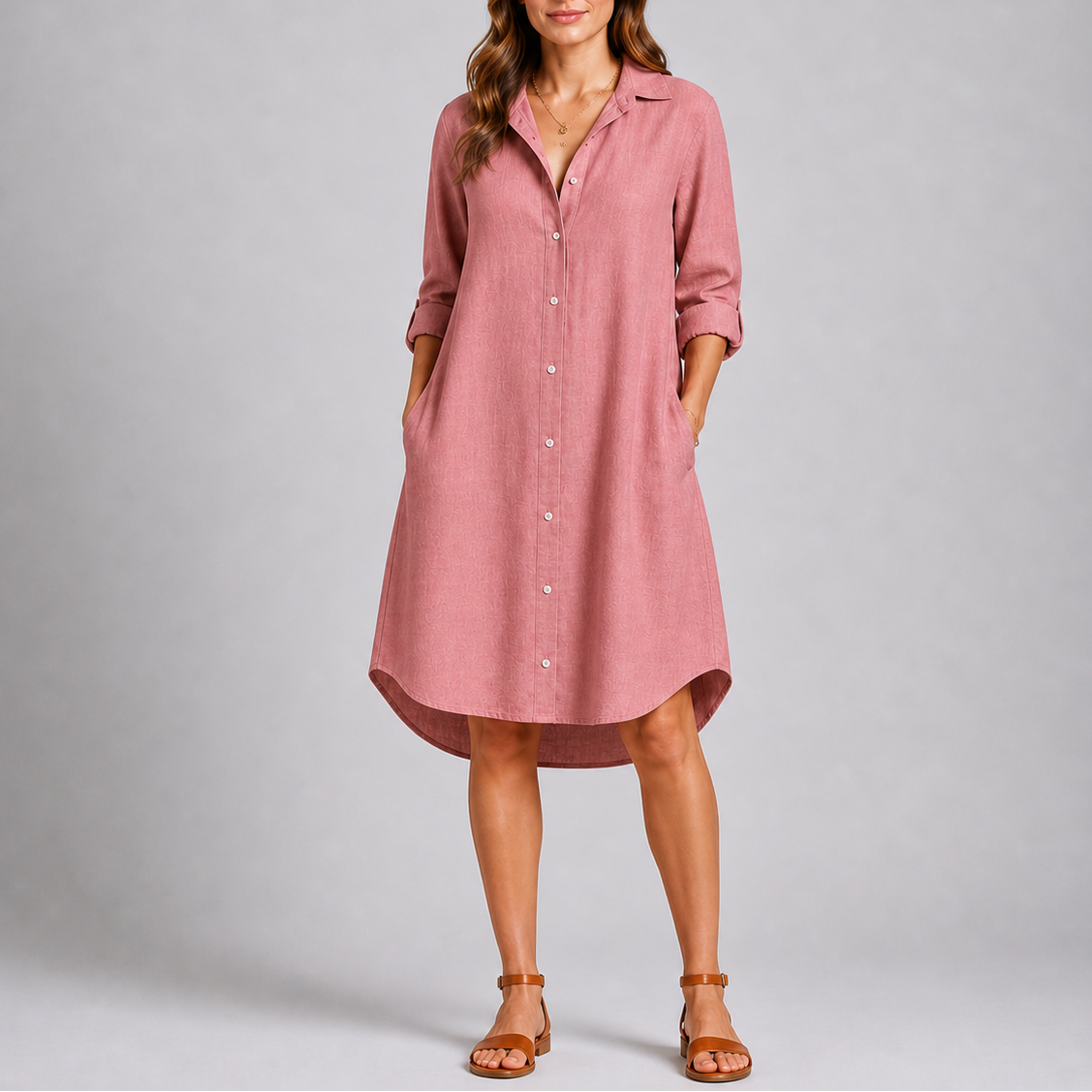Robe chemise d’été femme boutonnée, coupe ample