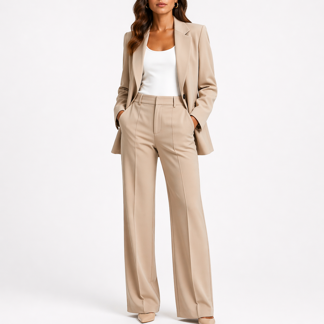 Ensemble deux pièces femme, blazer et pantalon droit