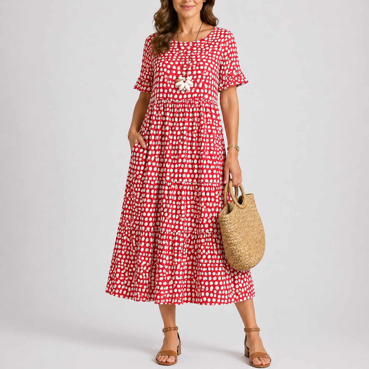 Robe midi femme à pois été décontracté