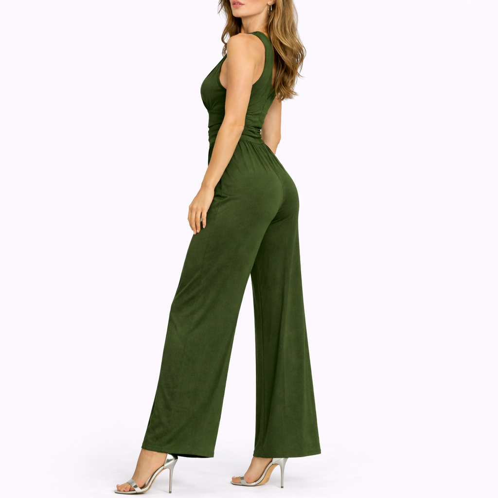 Combinaison pantalon femme sans manches, jambes larges