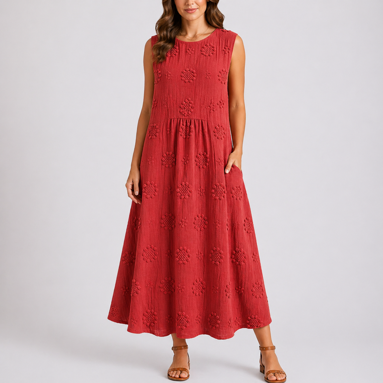 Robe midi d’été femme à fleurs, coupe ample