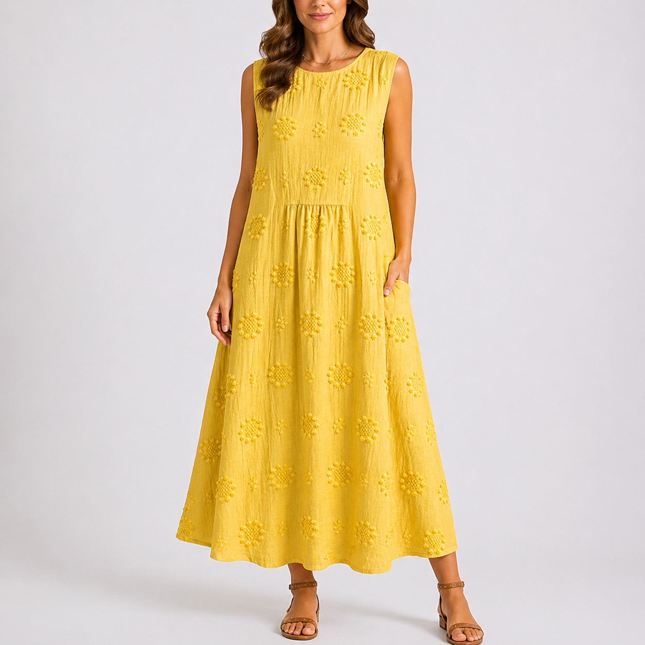 Robe midi d’été femme à fleurs, coupe ample
