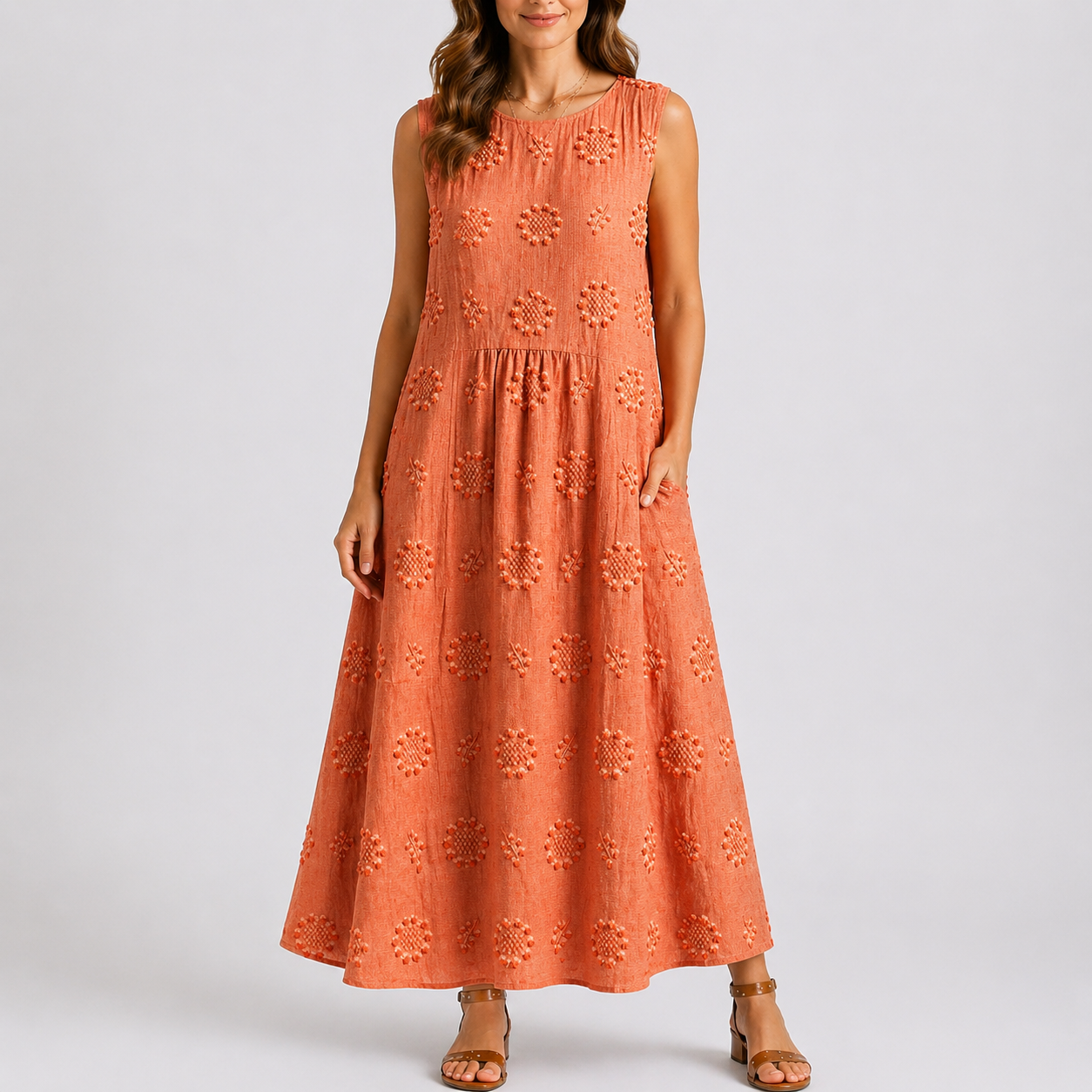 Robe midi d’été femme à fleurs, coupe ample