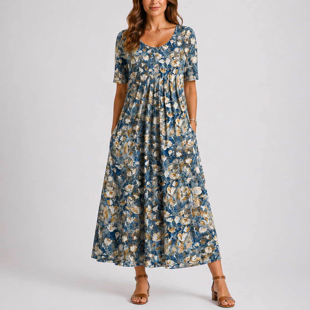 Robe midi décontractée femme à fleurs
